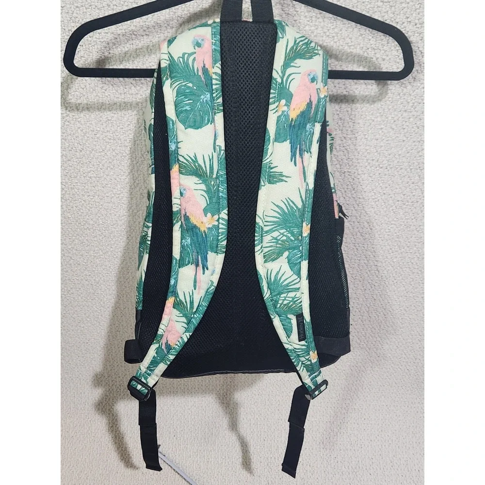 Hurley‎ Backpack Tropical Parrot Green Pink Black Front Pocket Adjustable Straps
